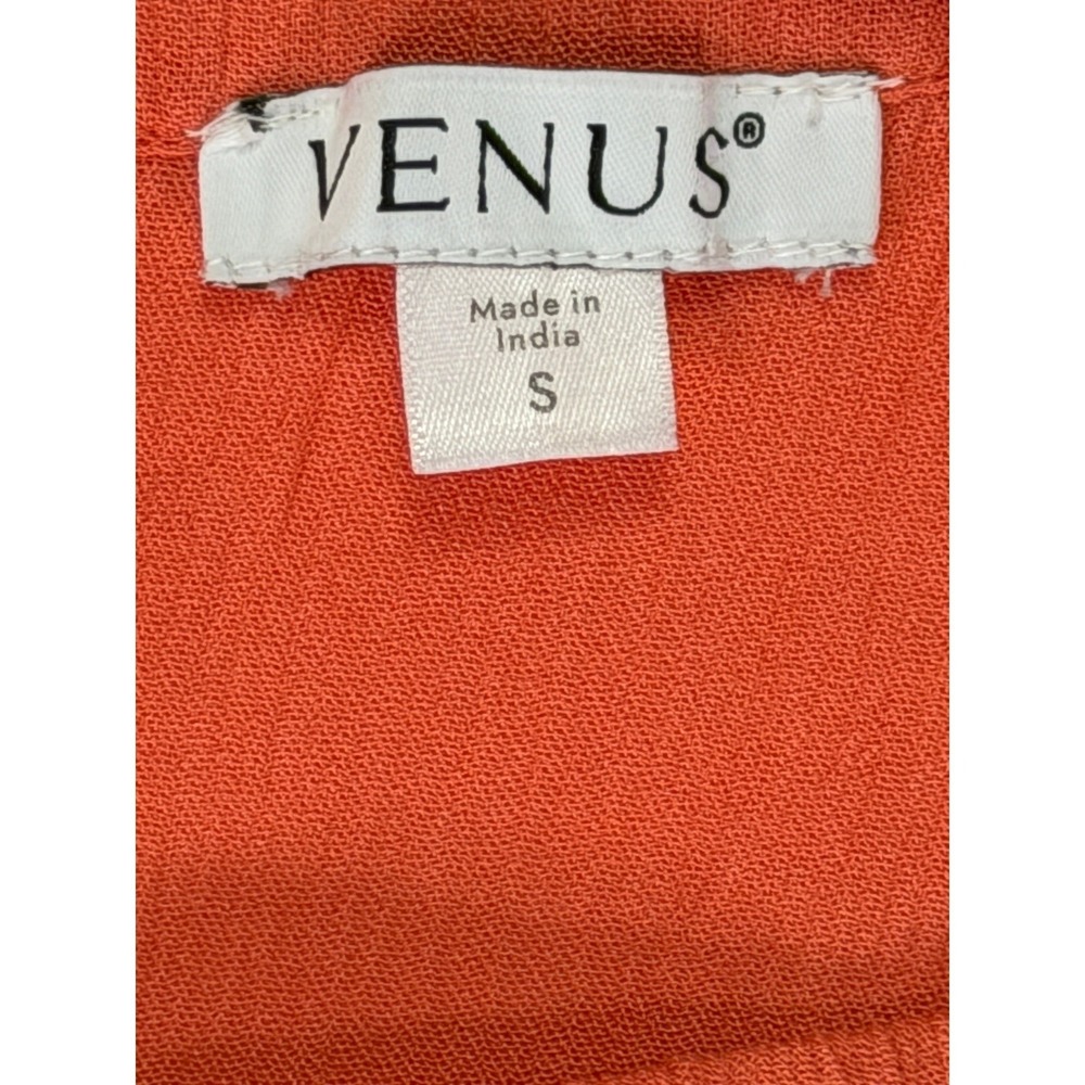 VENUS Off Shoulder Romper Size Small Coral Orange Ruffle Hem Boho Viscose - Picture 4 of 11